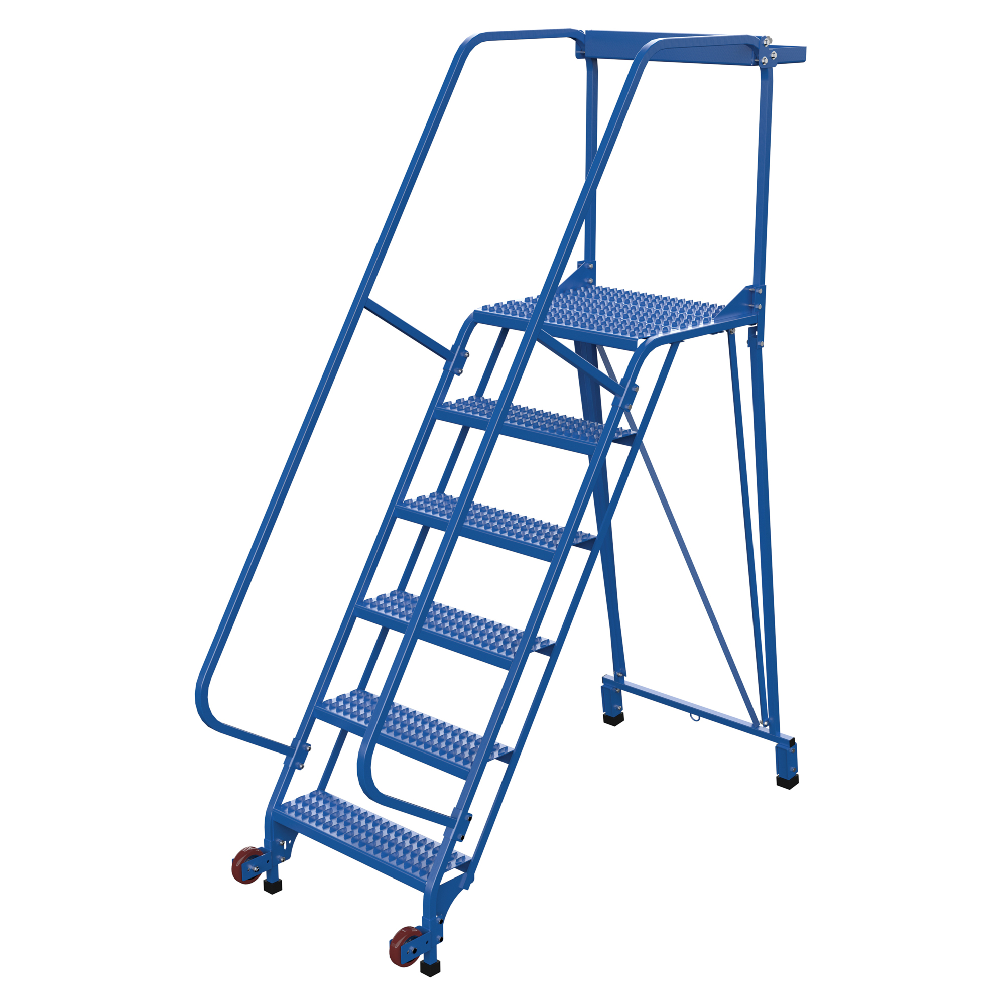 Vestil 6-Step Grip Strut Rolling Ladder - 90in. Overall Height, Steel, Powder Coat Blue, Model# LAD-TRS-60-6-G